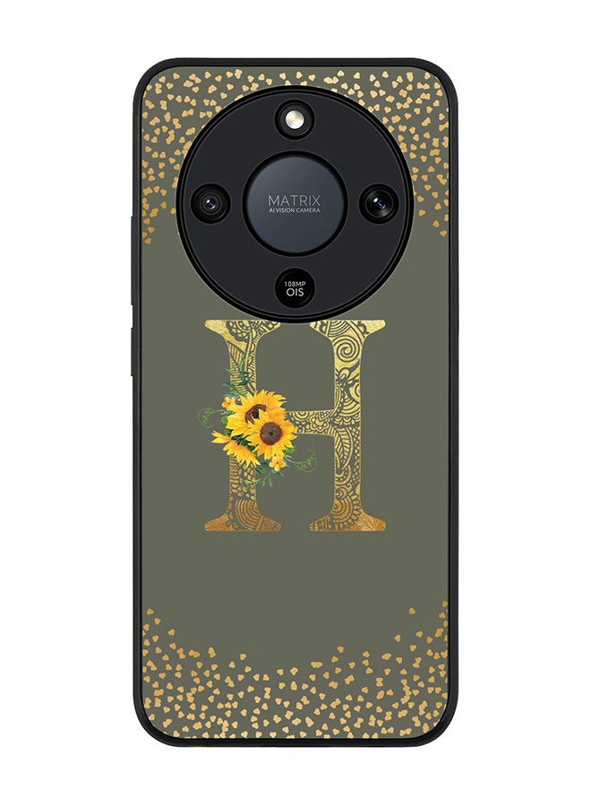 For Honor X9d / Magic8 Lite / X70 Case,Slim fit Camera Protection, Shockproof Thin Phone cover  - Custom Floral Monogram - H  (Olive Green )
